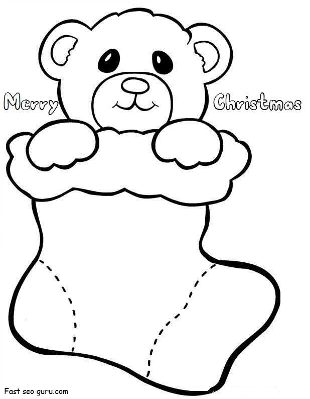 Printable Teddy in Christmas Stockings coloring pages